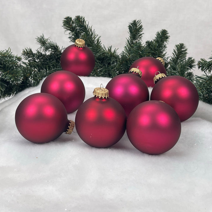 Glass Christmas Tree Ornaments - 67mm / 2.63" [8 Pieces] Designer Balls from Christmas By Krebs Seamless Hanging Holiday Decor (Velvet Garnet Red)