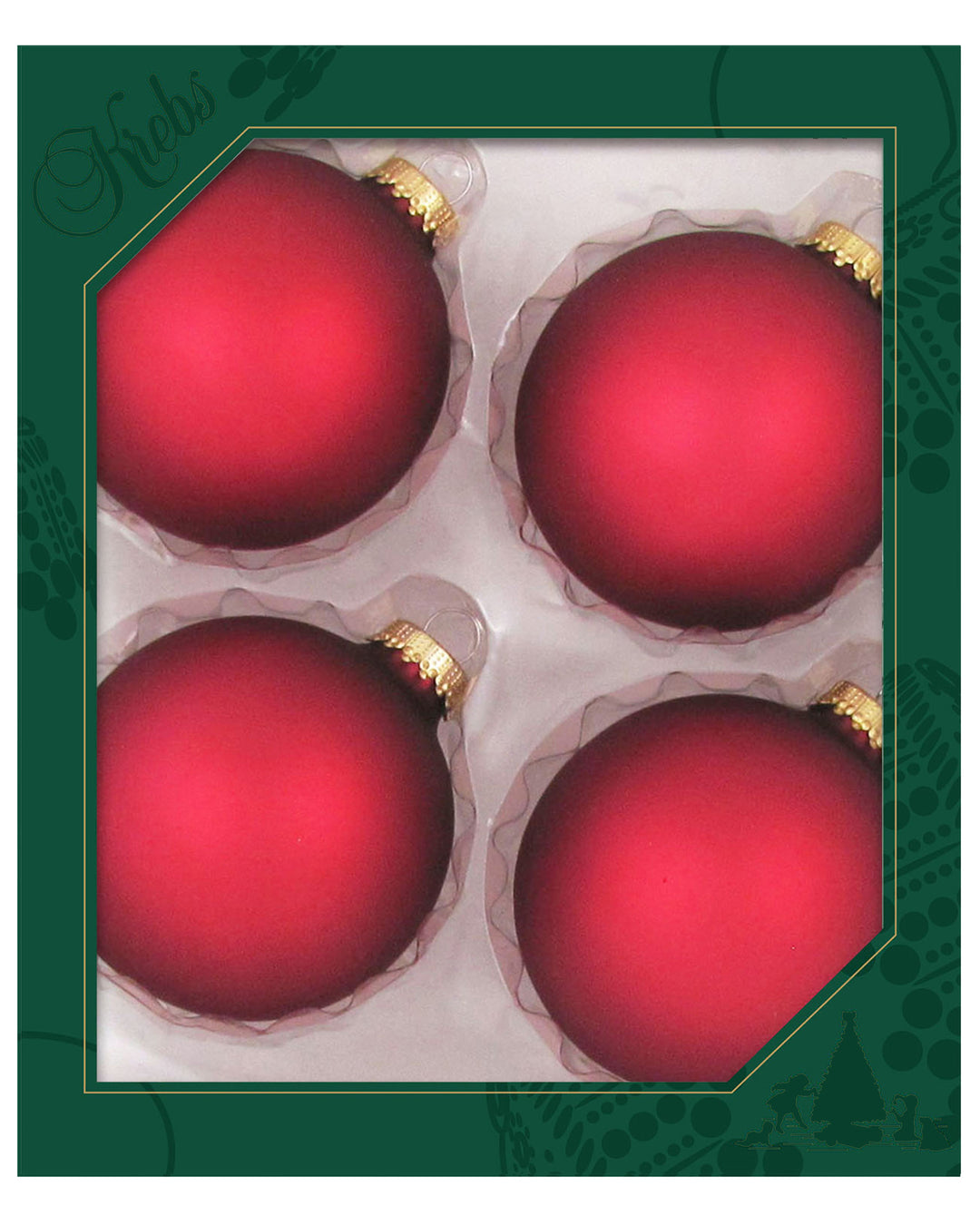 Glass Christmas Tree Ornaments - 80mm / 3.25" [4 Pieces] Designer Balls from Christmas By Krebs Seamless Hanging Holiday Decor (Red Velvet)