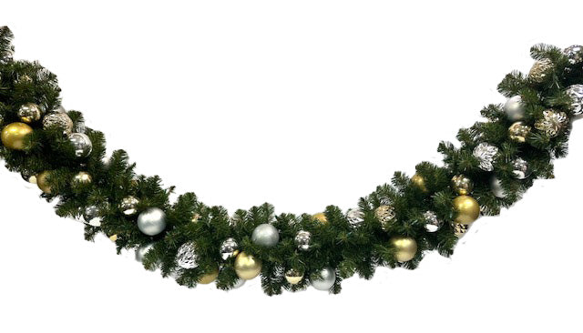Christmas by Krebs Shatterproof Interior 9 Ft. Garland Decorating Kit - ORNAMENTS ONLY (Gold & Silver)