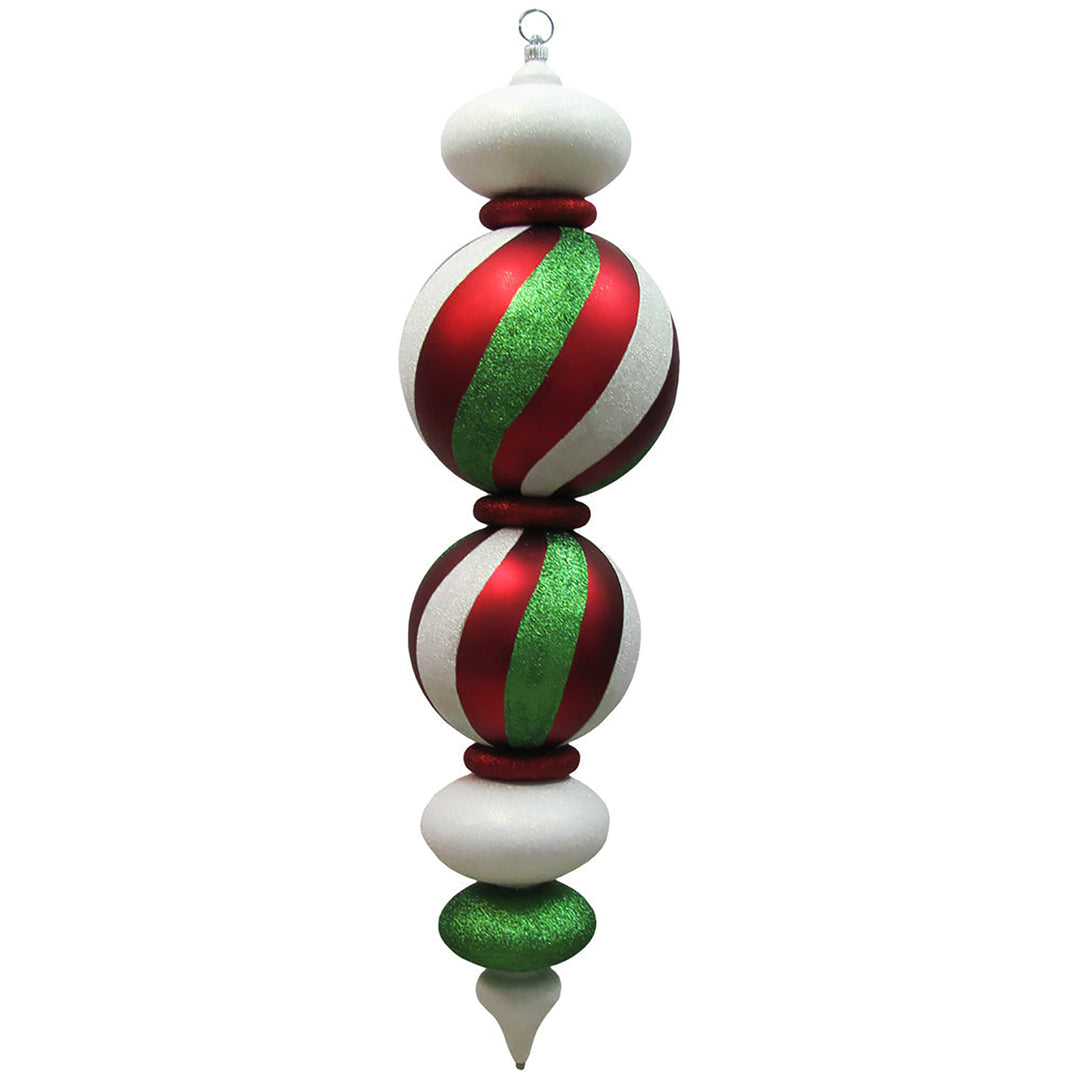 Christmas By Krebs Giant Finial, Commercial Grade Indoor and Outdoor Shatterproof Plastic, Water Resistant Multipiece Finial Decoration (Red, White and Green with Swirls, 44 inch Giant Finial)