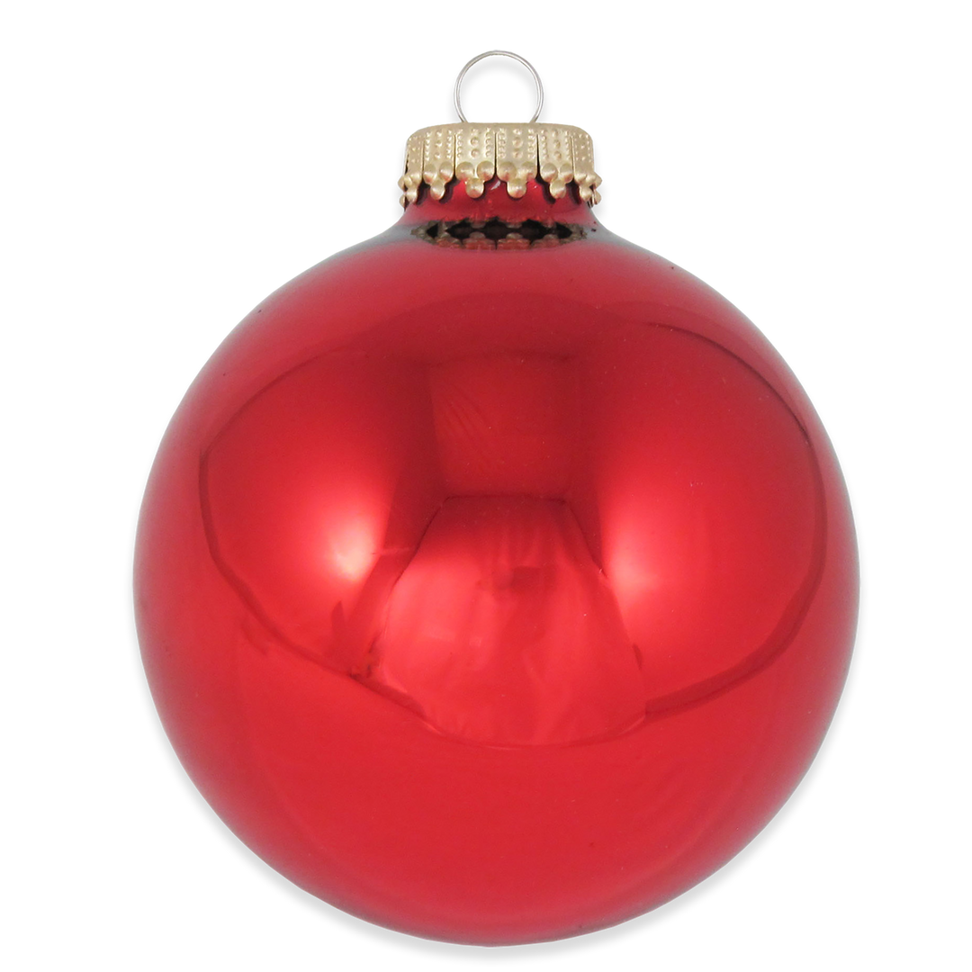 Glass Christmas Tree Ornaments - 67mm/2.63" Designer Balls from Christmas by Krebs - Seamless Hanging Holiday Decorations for Trees - Set of 12 Ornaments (Red and Gold with Nativity Scene)