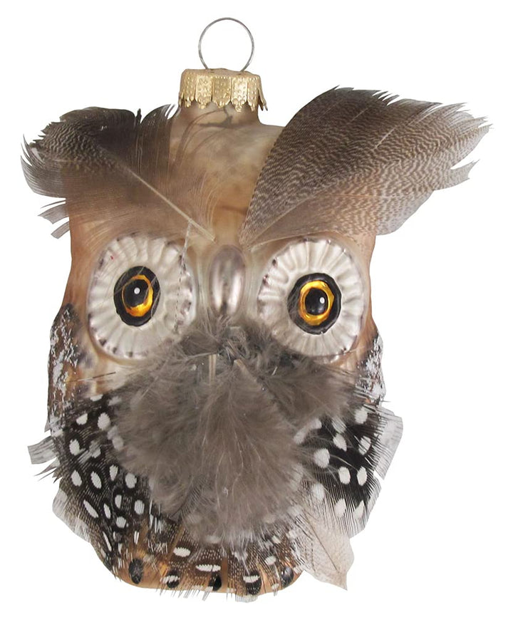Christmas By Krebs Blown Glass  Collectible Tree Ornaments  (4" Owl with Feathers)