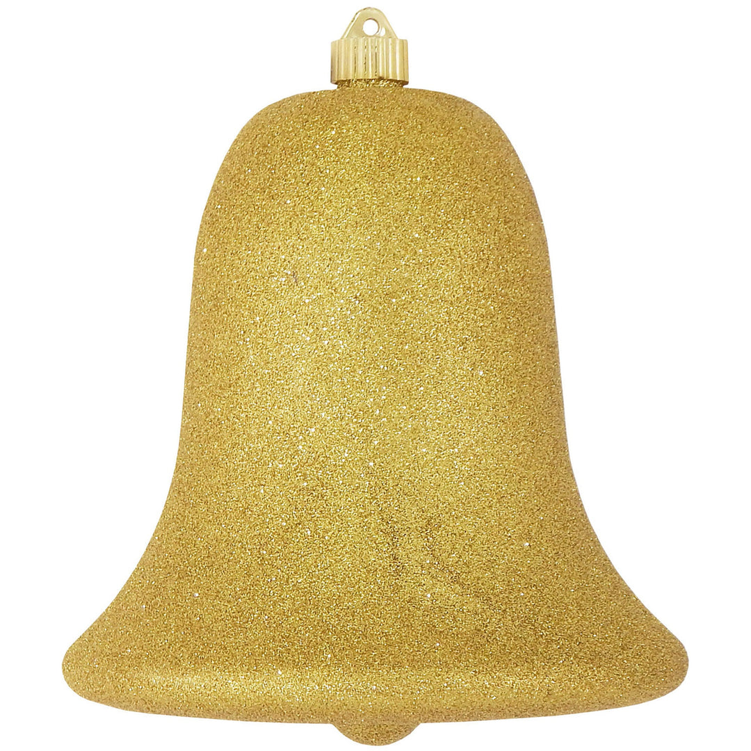 Christmas By Krebs 9" (230mm) Ornament, Commercial Grade Indoor Outdoor Shatterproof Plastic Water Resistant Bell Ornament (Gold Glitter)