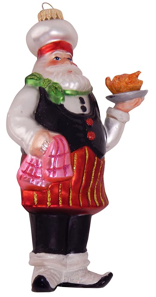 Christmas Tree Ornaments - Figurine Glass from Christmas By Krebs - Handcrafted Hanging Holiday Decor for Trees (6" Santa Chef)