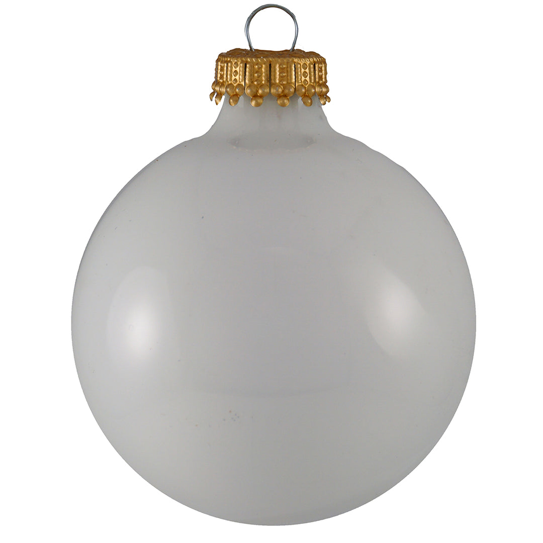 Glass Christmas Tree Ornaments - 67mm/2.63" Designer Balls from Christmas by Krebs - Seamless Hanging Holiday Decorations for Trees - Set of 12 Ornaments (Silver With White Festive Trees)