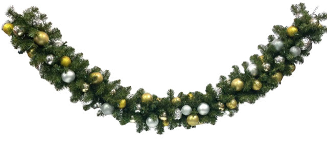 Christmas By Krebs Shatterproof 9 Ft. Garland Decorating Kits - ORNAMENTS ONLY - UV and Weather Resistant (Champagne Gold & Silver)