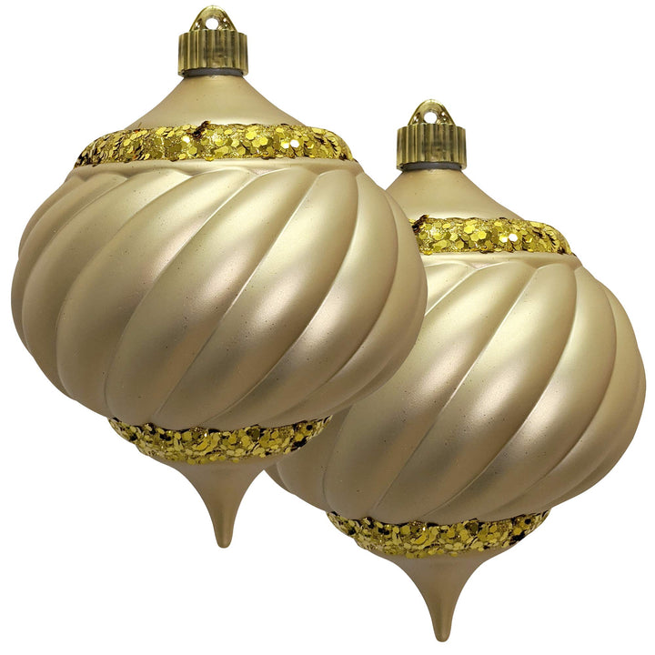 Christmas By Krebs 6" (150mm) Ornament [2 Pieces] Commercial Grade Indoor and Outdoor Shatterproof Plastic, Water Resistant Onion Shape Ornament Decorations (Gold Glitz Onion Finial with Glitter)