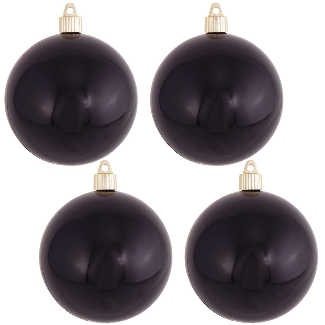 Christmas By Krebs 4" (100mm) Shiny Onyx Black [4 Pieces] Solid Commercial Grade Indoor and Outdoor Shatterproof Plastic, UV and Water Resistant Ball Ornament Decorations