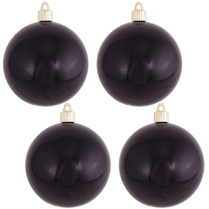 Christmas By Krebs 4" (100mm) Shiny Onyx Black [4 Pieces] Solid Commercial Grade Indoor and Outdoor Shatterproof Plastic, UV and Water Resistant Ball Ornament Decorations