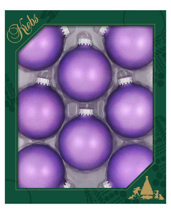 Christmas Tree Ornaments - 67mm / 2.625" [8 Pieces] Designer Glass Baubles from Christmas By Krebs - Handcrafted Seamless Hanging Holiday Decor for Trees (Velvet Amethyst Purple)