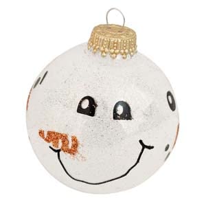 Glass Christmas Tree Ornaments - 67mm/2.63" [4 Pieces] Decorated Balls from Christmas by Krebs Seamless Hanging Holiday Decor (Snow Sparkle White with Snowman Faces)