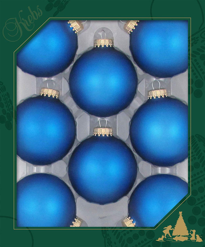 Christmas By Krebs 2 5/8" (67mm) Seamless Glass Ornament [8 Pieces], Decorated Designer Heirloom (Velvet Classic Blue)