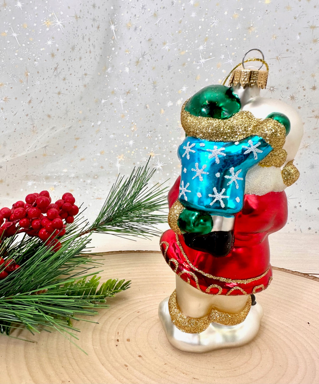 Christmas By Krebs Blown Glass  Collectible Tree Ornaments  (5.5" Santa with Child)