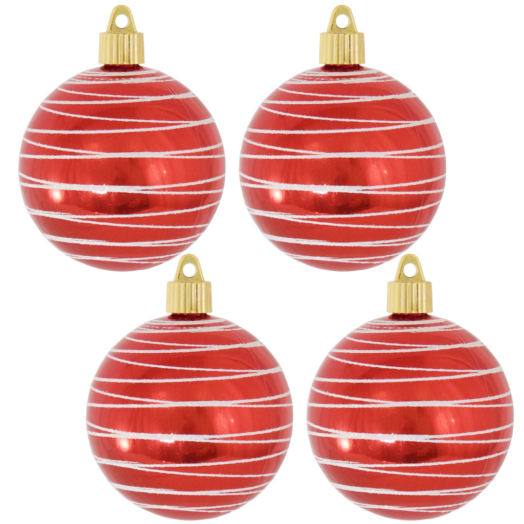 Christmas By Krebs 3 1/4" (80mm) Ornament [4 Pieces] Commercial Grade Indoor and Outdoor Shatterproof Plastic, Water Resistant Ball Shape Ornament Decorations (Red with Tangle)