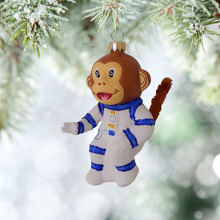 Christmas Tree Ornaments - Figurine Glass from Christmas By Krebs - Handcrafted Hanging Holiday Decor for Trees (5" Astronaut Monkey)