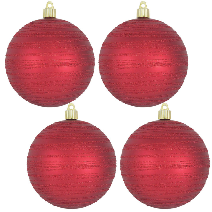 Christmas By Krebs 4 3/4" (120mm) Ornament [4 Pieces] Commercial Grade Indoor & Outdoor Shatterproof Plastic, Water Resistant Ball Shape Ornament Decorations (Red Alert with Red Tangles)