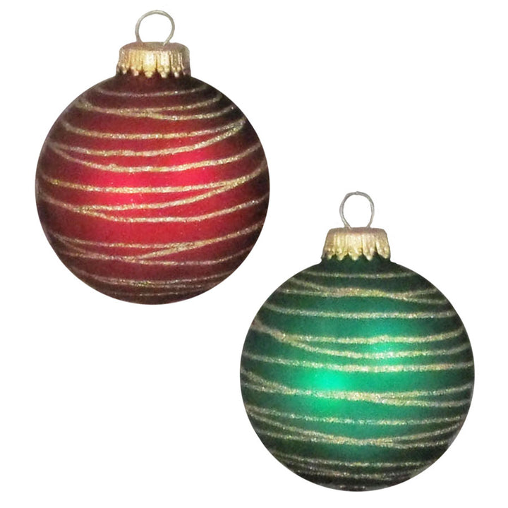 Glass Christmas Tree Ornaments - 67mm/2.63" [4 Pieces] Decorated Balls from Christmas by Krebs Seamless Hanging Holiday Decor (Red Velvet & Green Velvet with Tangles)