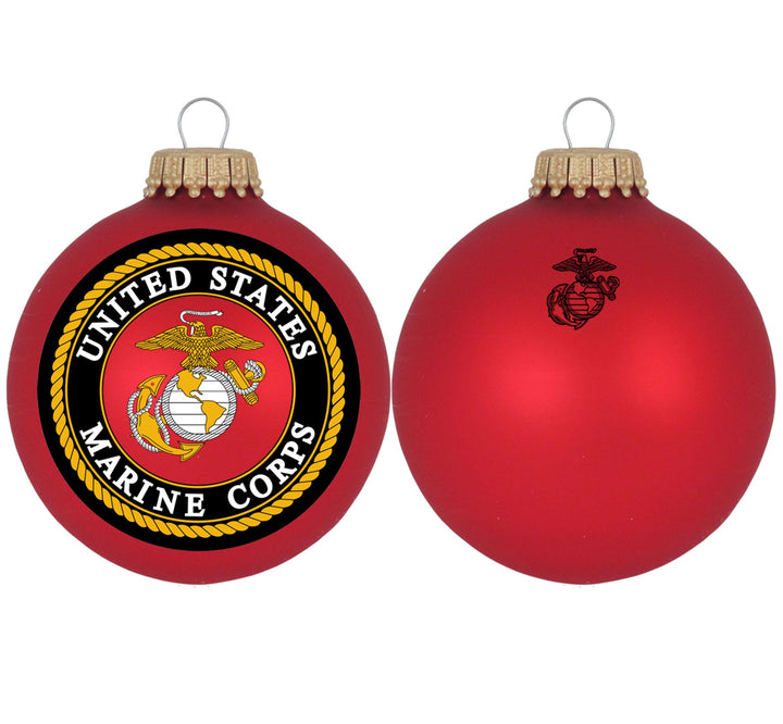 3 1/4" Personalized Red Glass Ornaments with U.S. Marines Seal