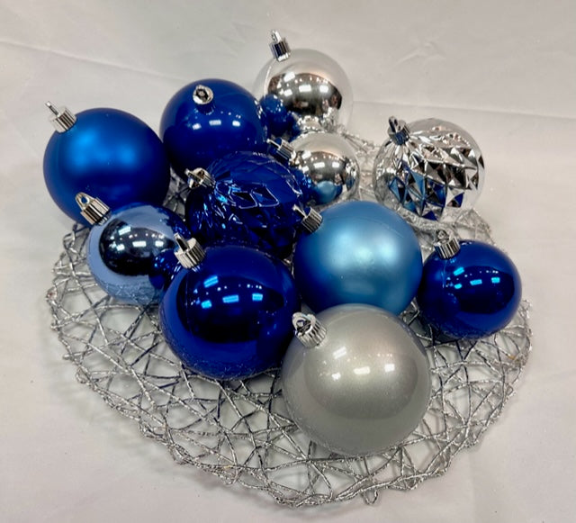 Christmas By Krebs Shatterproof 9 Ft. Garland Decorating Kits - ORNAMENTS ONLY - UV and Weather Resistant (Blue & Silver)