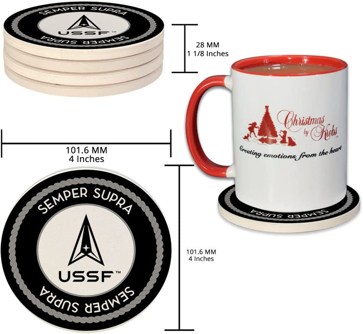 Christmas By Krebs United States Space Force Emblem Drink Coasters Set of Four 4" USSF Officially Licensed Military Patriotic Ceramic Stone US Armed Forces Veterans Home Décor for Servicemen SFB