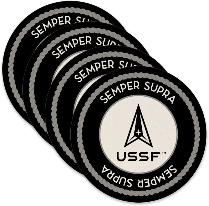 Christmas By Krebs United States Space Force Emblem Drink Coasters Set of Four 4" USSF Officially Licensed Military Patriotic Ceramic Stone US Armed Forces Veterans Home Décor for Servicemen SFB