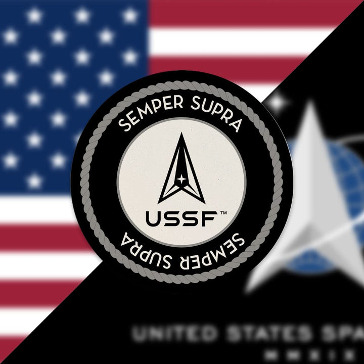 Christmas By Krebs United States Space Force Emblem Drink Coasters Set of Four 4" USSF Officially Licensed Military Patriotic Ceramic Stone US Armed Forces Veterans Home Décor for Servicemen SFB