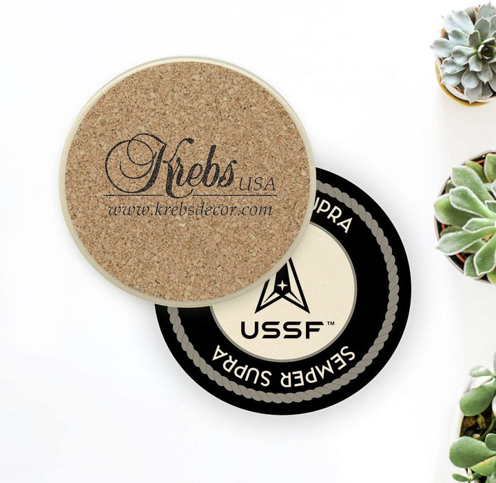 Christmas By Krebs United States Space Force Emblem Drink Coasters Set of Four 4" USSF Officially Licensed Military Patriotic Ceramic Stone US Armed Forces Veterans Home Décor for Servicemen SFB