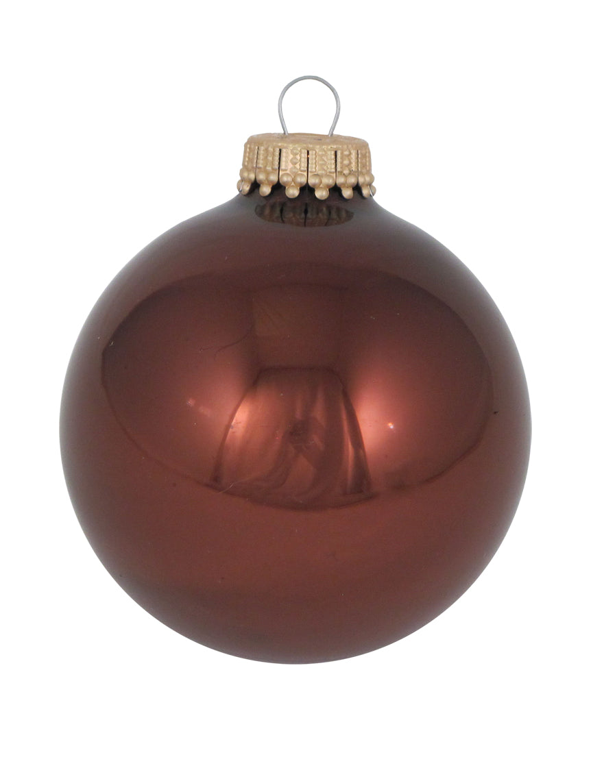 Glass Christmas Tree Ornaments - 67mm / 2.63" [8 Pieces] Designer Balls from Christmas By Krebs Seamless Hanging Holiday Decor (Shiny Friar Brown)