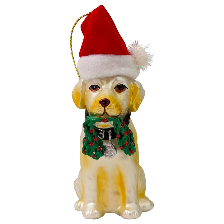 Christmas By Krebs Blown Glass  Collectible Tree Ornaments  (Dog with Santa Hat)