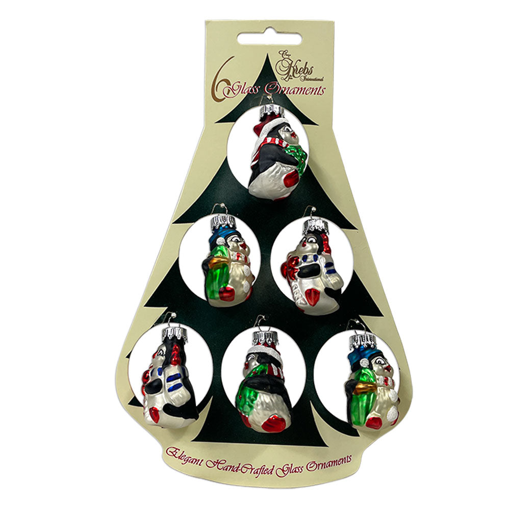 Christmas By Krebs Blown Glass  Collectible Tree Ornaments (1 3/4" Mini Penguin - 6 Pieces)