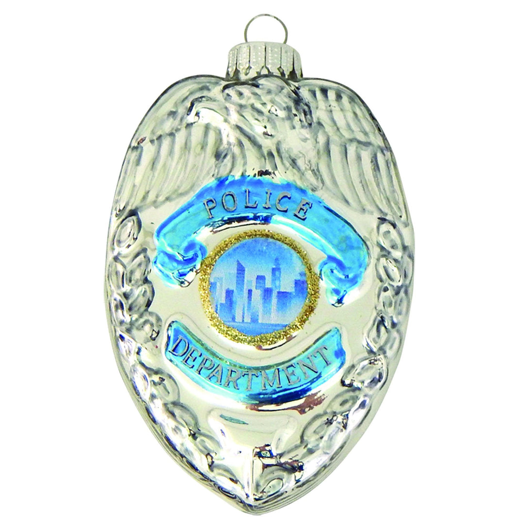 Christmas By Krebs Blown Glass  Collectible Tree Ornaments  (4" Policeman's Badge)