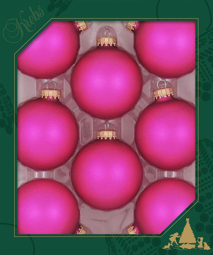 Christmas Tree Ornaments - 67mm / 2.625" [8 Pieces] Designer Glass Baubles from Christmas By Krebs - Handcrafted Seamless Hanging Holiday Decor for Trees (Velvet Bubblegum Pink)
