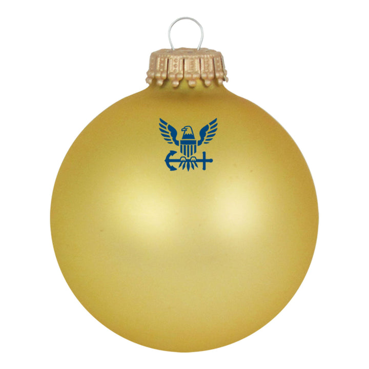 3 1/4" Personalized Gold Glass Ornaments with U.S. Navy Seal