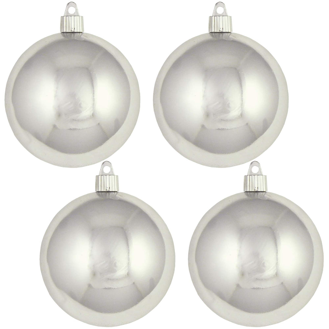 Christmas By Krebs 4" (100mm) Shiny Looking Glass Silver [4 Pieces] Solid Commercial Grade Indoor and Outdoor Shatterproof Plastic, UV and Water Resistant Ball Ornament Decorations