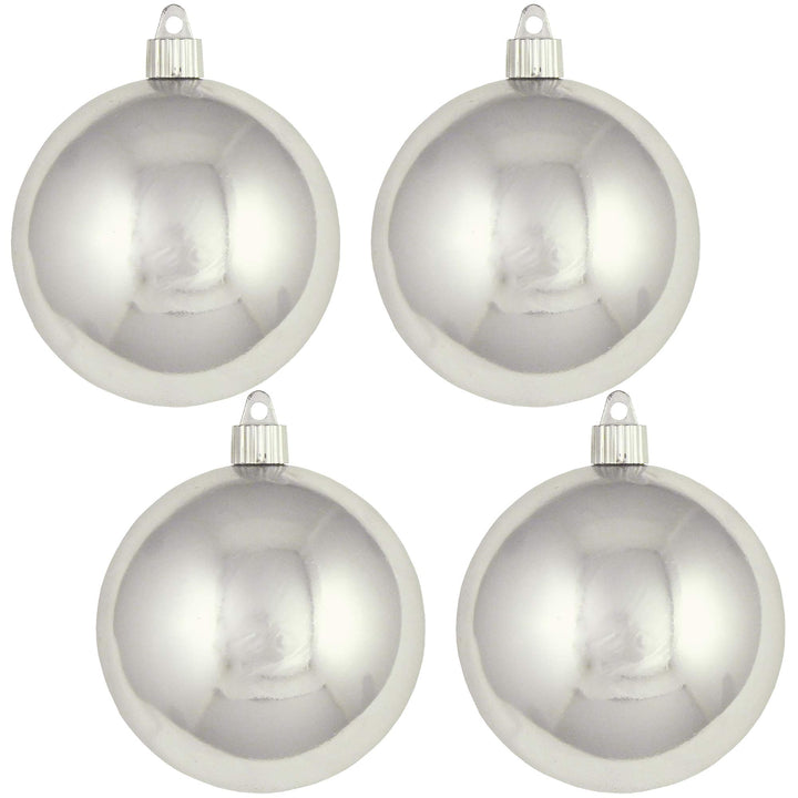 Christmas By Krebs 4" (100mm) Shiny Looking Glass Silver [4 Pieces] Solid Commercial Grade Indoor and Outdoor Shatterproof Plastic, UV and Water Resistant Ball Ornament Decorations