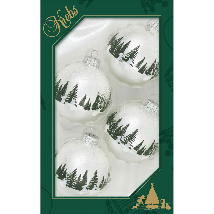 Glass Christmas Tree Ornaments - 67mm/2.63" [4 Pieces] Decorated Balls from Christmas by Krebs Seamless Hanging Holiday Decor (Sterling Silver with Forest Rabbits)
