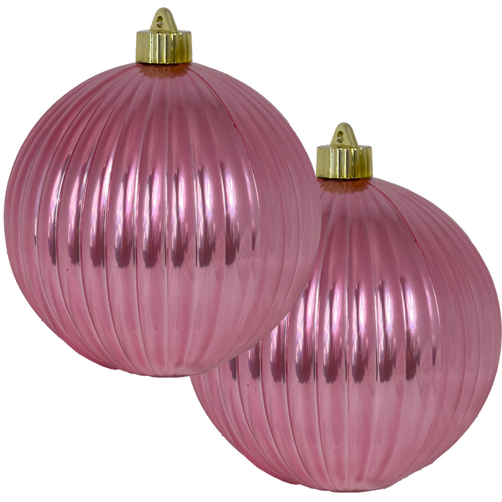 Christmas By Krebs 6" (150mm) Ribbed Shiny Perfect Pink Blush [2 Pieces] Solid Commercial Grade Indoor and Outdoor Shatterproof Plastic, UV and Water Resistant Ball Ornament Decorations