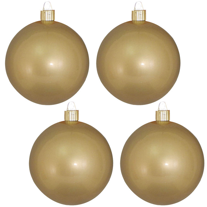 Christmas By Krebs 4" (100mm) Candy Gold [4 Pieces] Solid Commercial Grade Indoor and Outdoor Shatterproof Plastic, UV and Water Resistant Ball Ornament Decorations