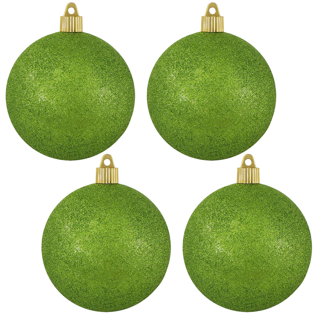 Christmas By Krebs 4" (100mm) Lime Green Glitter [4 Pieces] Solid Commercial Grade Indoor and Outdoor Shatterproof Plastic, Water Resistant Ball Ornament Decorations