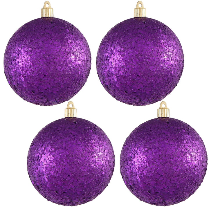 Christmas By Krebs 4 3/4" (120mm) Purple Glitz [4 Pieces] Solid Commercial Grade Indoor and Outdoor Shatterproof Plastic, Water Resistant Ball Ornament Decorations