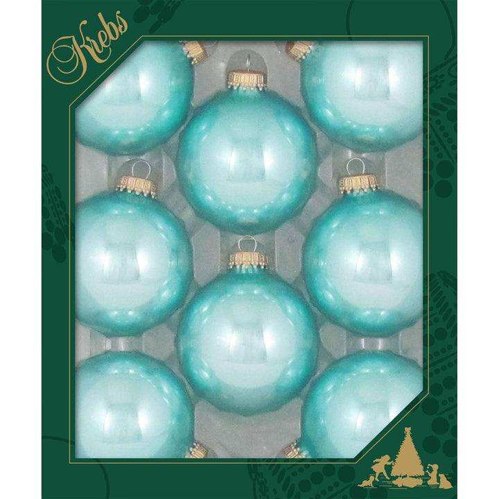 Glass Christmas Tree Ornaments - 67mm / 2.63" [8 Pieces] Designer Balls from Christmas By Krebs Seamless Hanging Holiday Decor (Shiny Water Lily Blue)