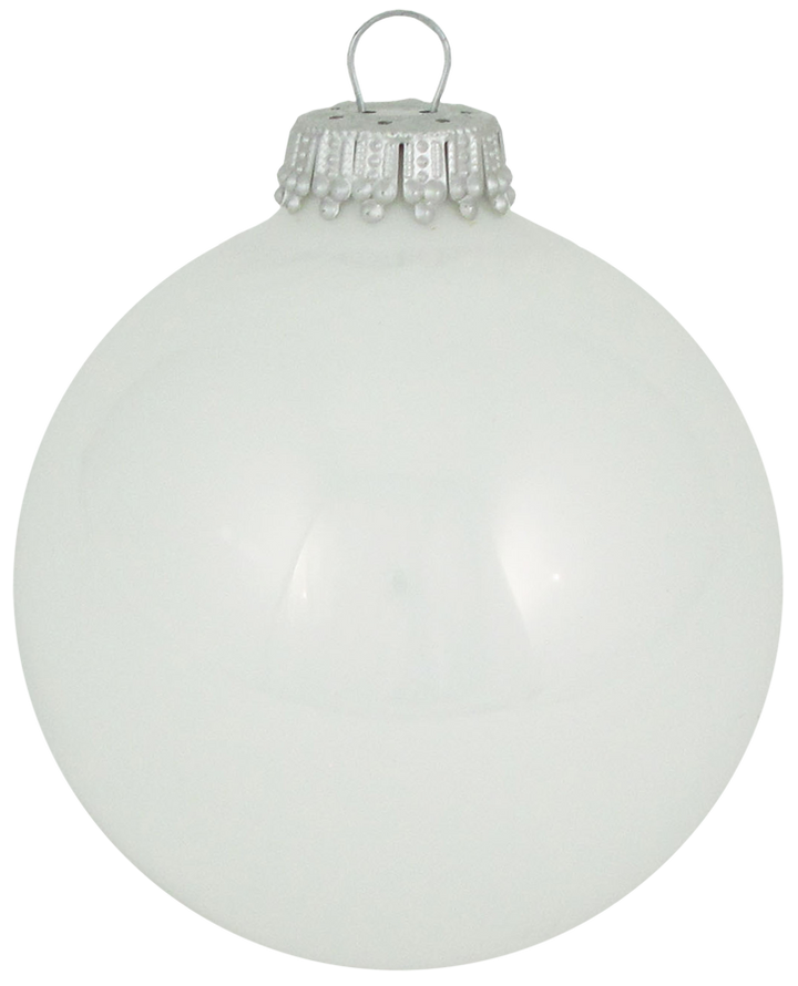 Christmas Tree Ornaments - 67mm / 2.625" [8 Pieces] Designer Glass Baubles from Christmas By Krebs - Handcrafted Seamless Hanging Holiday Decor for Trees (Shiny Porcelain White)