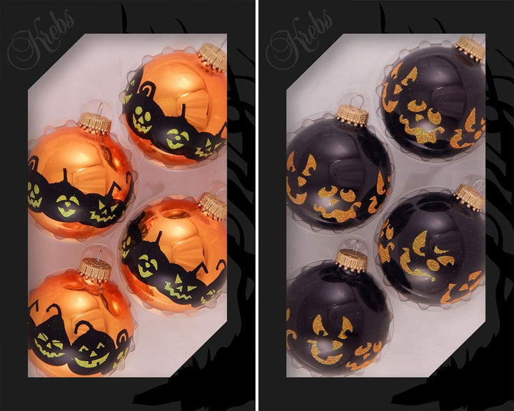 Halloween Tree Ornaments - 67mm/2.625" Decorated Glass Balls from Christmas by Krebs - Handmade Seamless Hanging Holiday Decorations for Trees - Set of 8