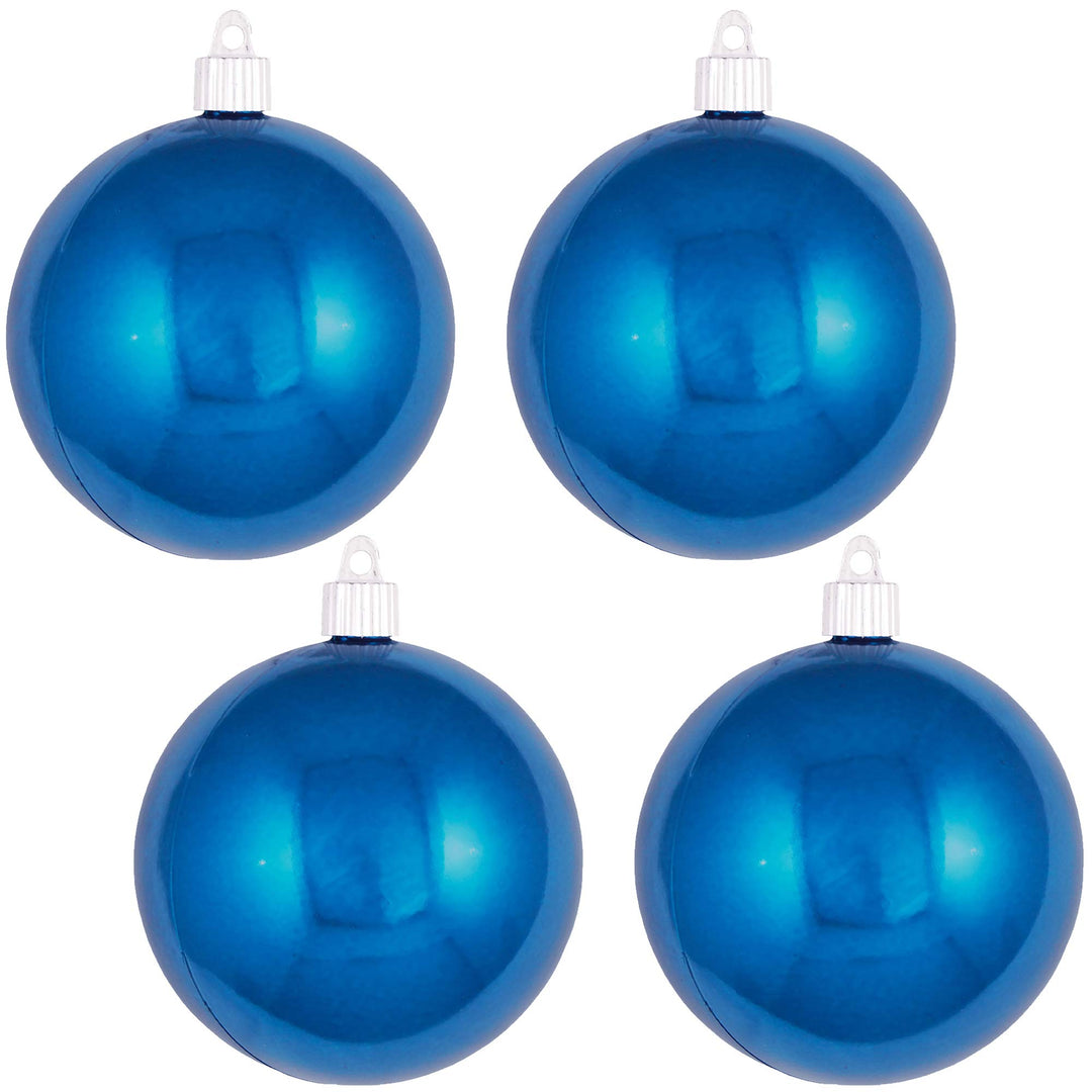 Christmas By Krebs 4" (100mm) Shiny Balmy Seas Blue [4 Pieces] Solid Commercial Grade Indoor and Outdoor Shatterproof Plastic, UV and Water Resistant Ball Ornament Decorations