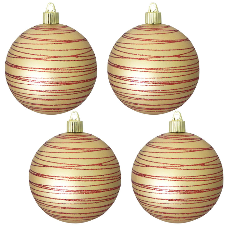 Christmas By Krebs 4" (100mm) Ornament [4 Pieces] Commercial Grade Indoor and Outdoor Shatterproof Plastic, Water Resistant Ball Decorated Ornaments (Gold Dust with Tangles)