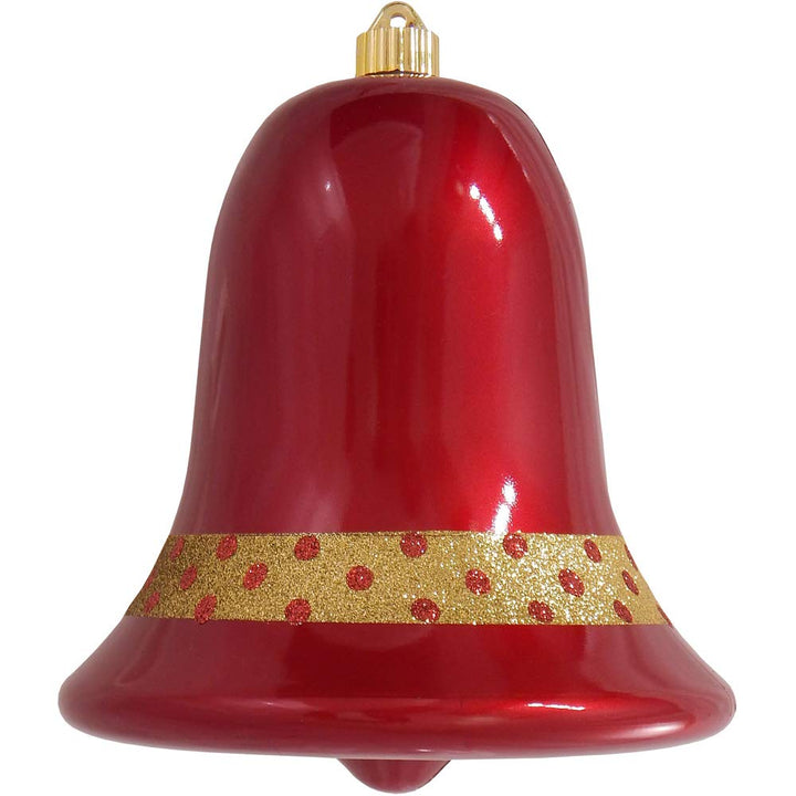 Christmas By Krebs 9" (230mm) Ornament, Commercial Grade Indoor Outdoor Shatterproof Plastic Water Resistant Bell Ornament (Candy Red with Gold Decorated Band)