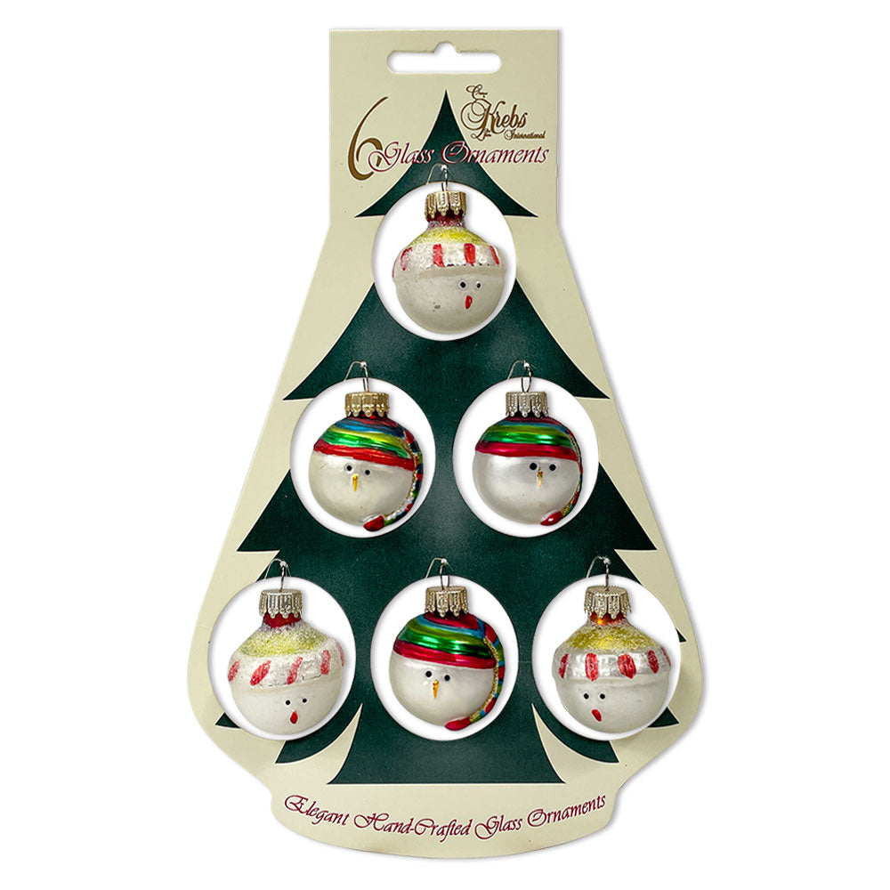 Christmas By Krebs Blown Glass  Collectible Tree Ornaments (1 1/2" Mini Round Snowman Head - 6 Pieces)