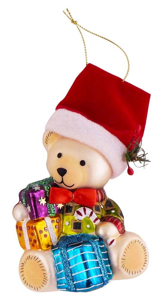 Christmas By Krebs Blown Glass  Collectible Tree Ornaments  (4" Bear with Presents)