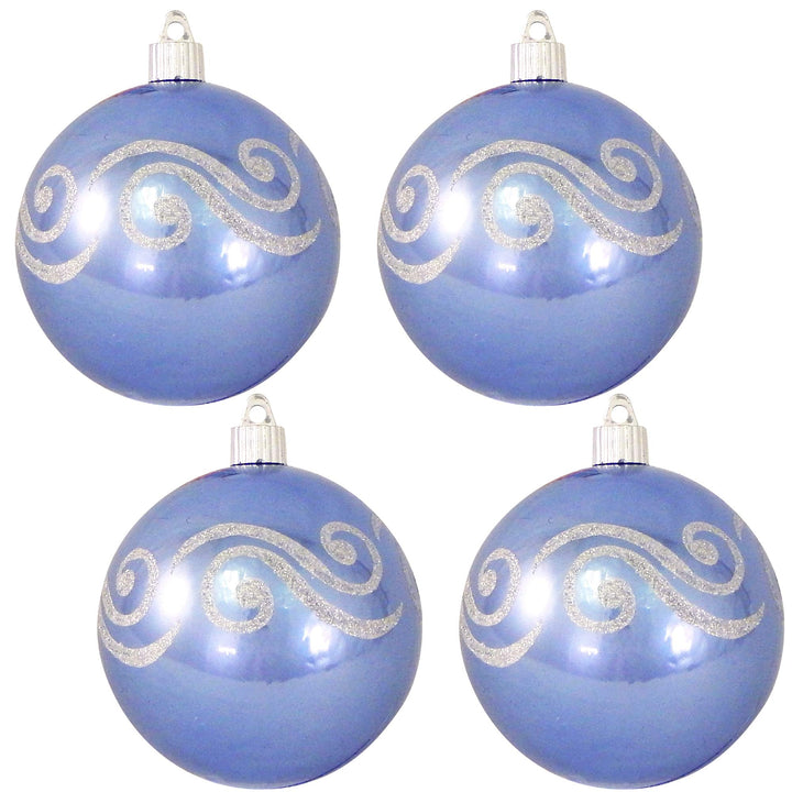 Christmas By Krebs 4" (100mm) Ornament [4 Pieces] Commercial Grade Indoor and Outdoor Shatterproof Plastic, Water Resistant Ball Decorated Ornaments (Polar Blue with Scrolls)