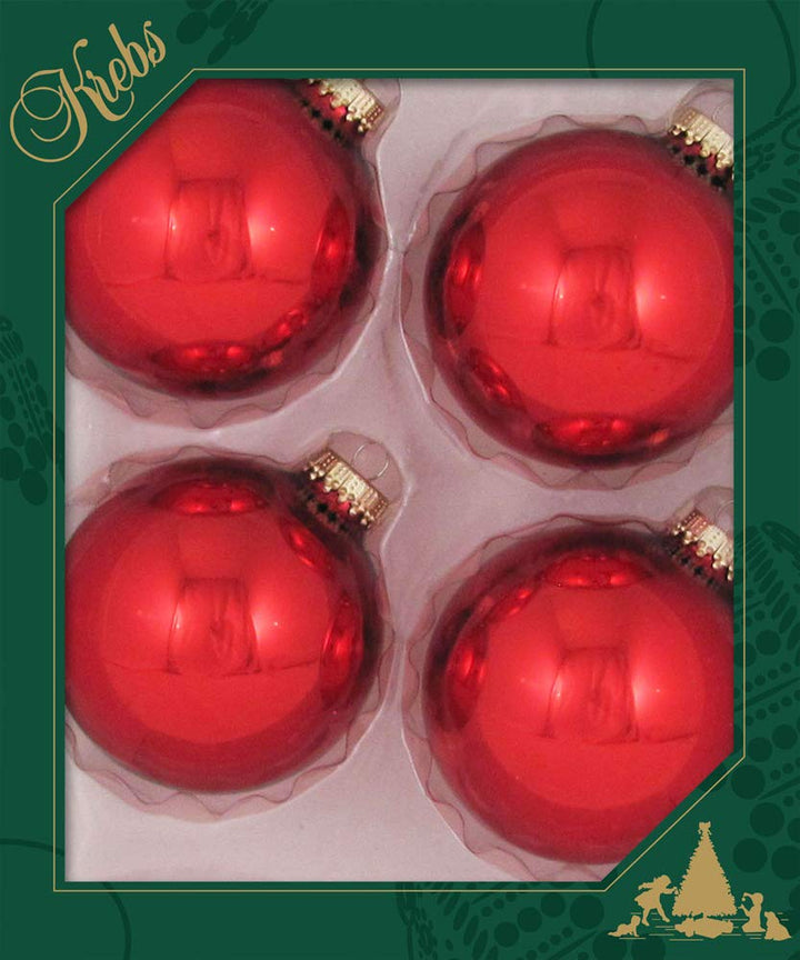 Glass Christmas Tree Ornaments - 80mm / 3.25" [4 Pieces] Designer Balls from Christmas By Krebs Seamless Hanging Holiday Decor (Christmas Red)